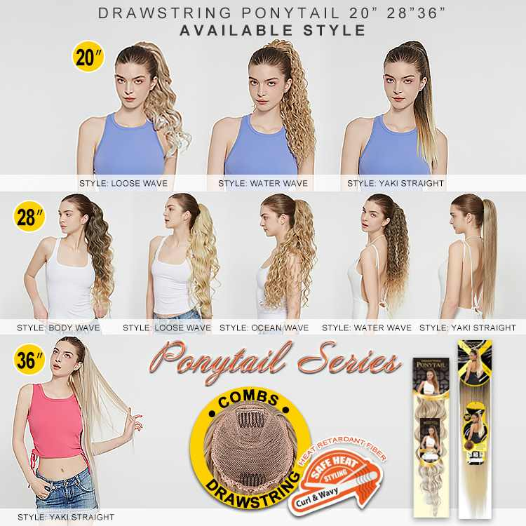 Hairpiece Natural Curly Yaki Straight Synthetic Drawstring