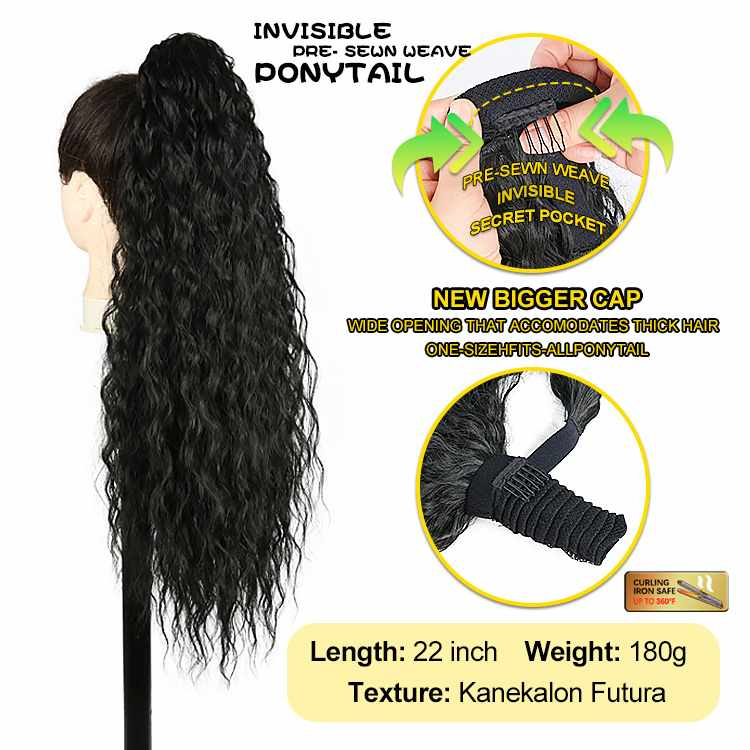 Kanekalon Secret Invisible Kinky Curly Straight Ponytails wig