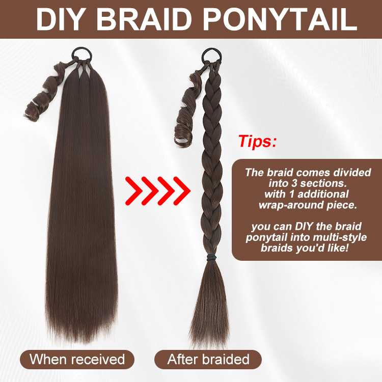 Long Braided Ponytail Extension With Hair Tie Synthetic