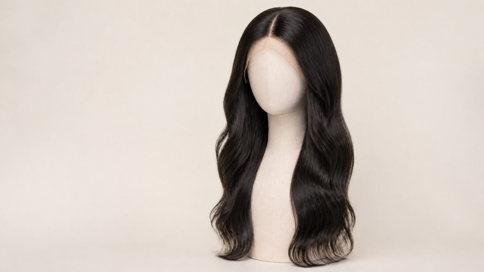 Natural black lace-front wig on a mannequin for a high-quality wig buying guide
