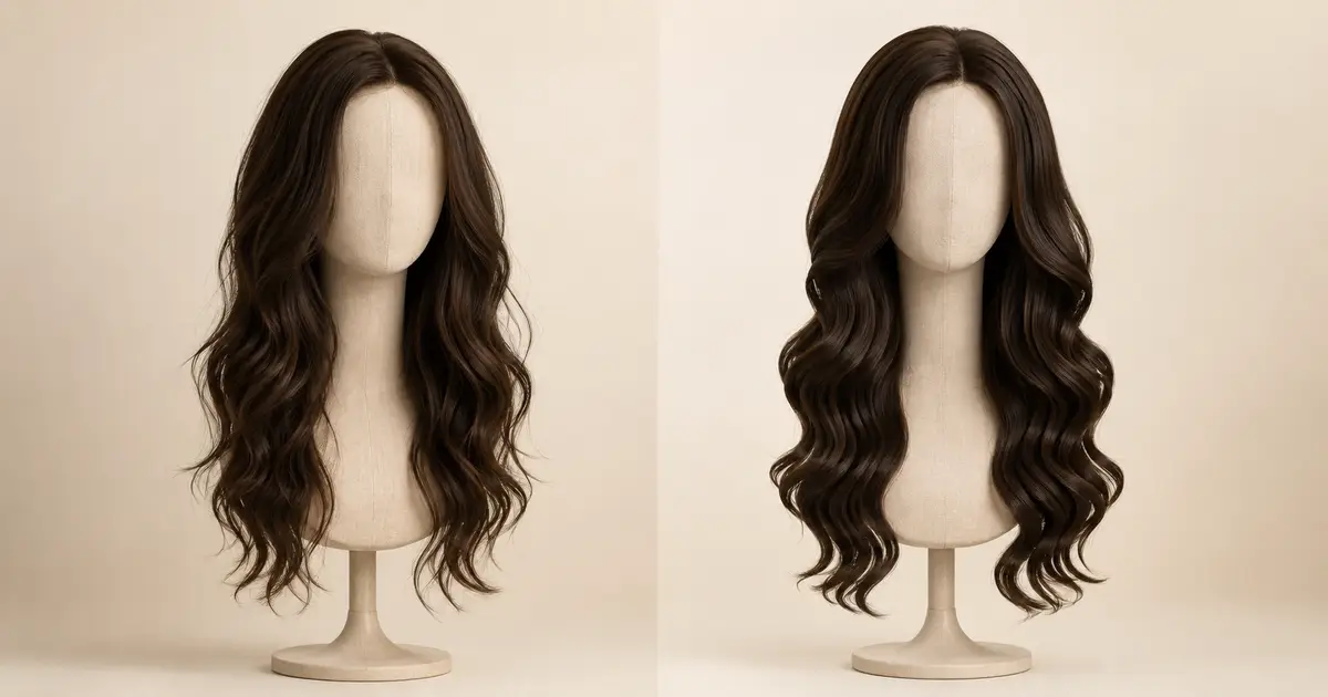 Human hair wig and synthetic wig side-by-side comparison