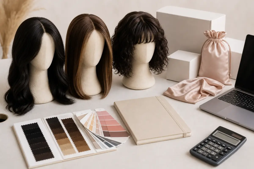 Wholesale wig business planning with wig samples and packaging