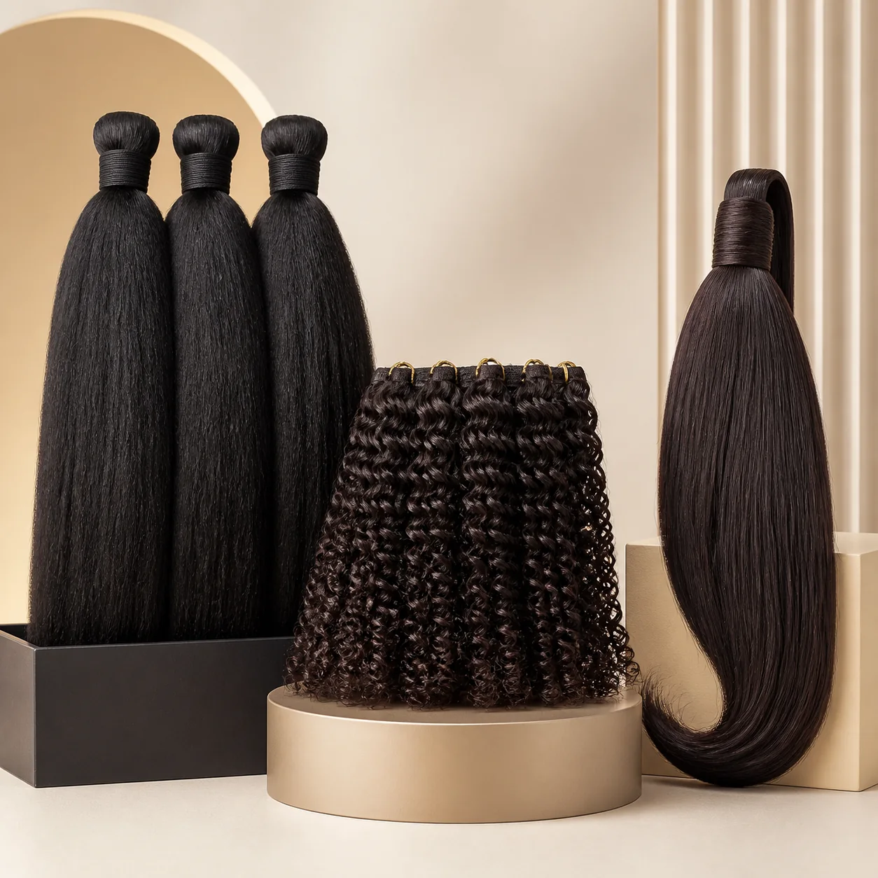 Braiding hair, crochet curls and wrap ponytail pieces